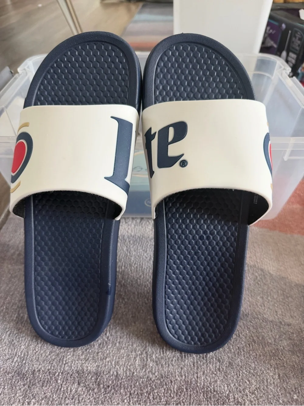 Men’s Miller Lite Logo Strap Navy Slide Sandals Soft Underside